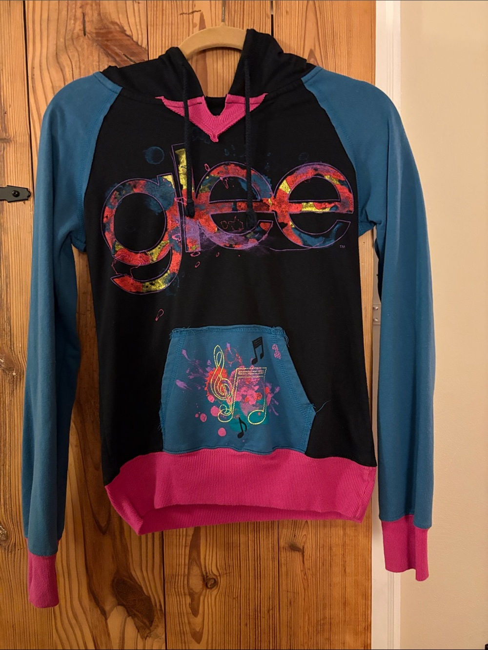 Glee Women's Colorblock Hoodie Sweater - Black, Teal & Pink RARE